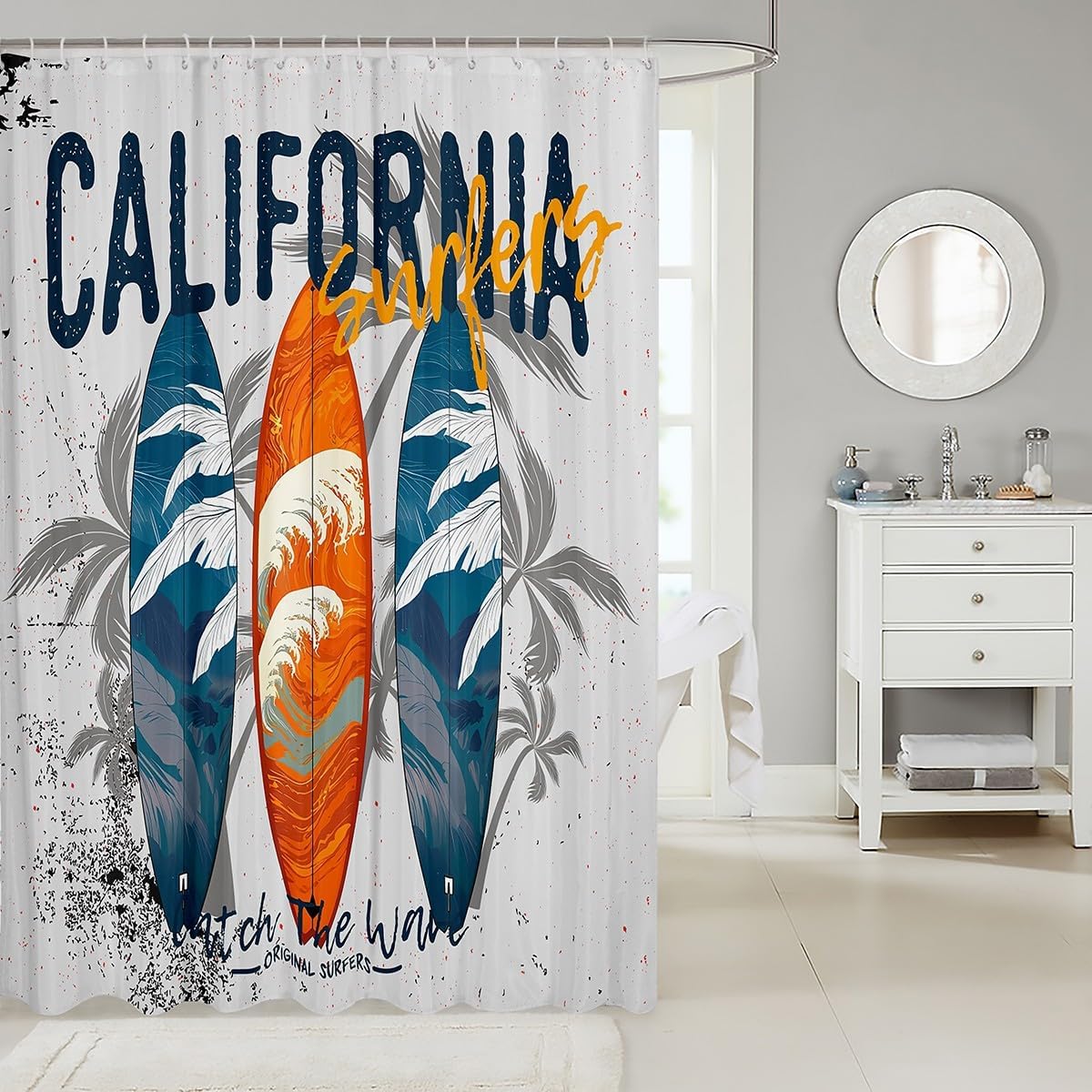 Fun Kids Surfing Bathroom Curtains
