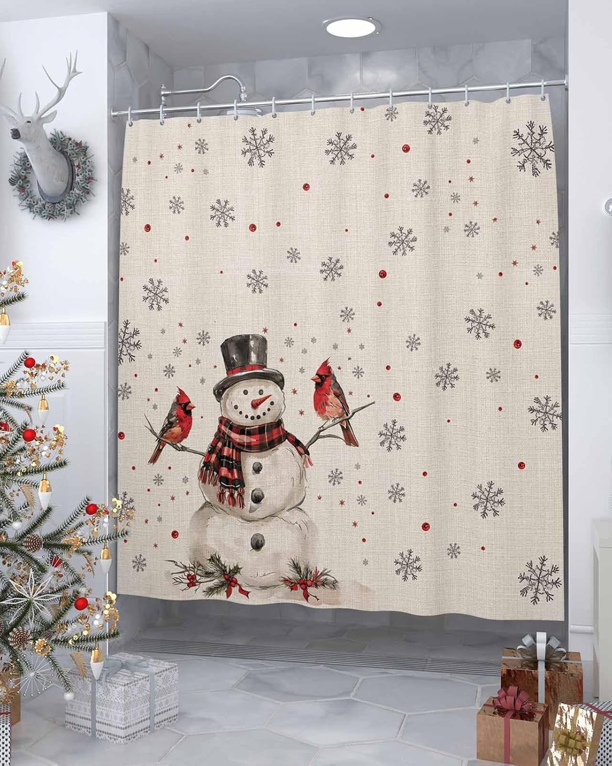 JasmineM Christmas Snowman Snowflake Shower Curtain Set
