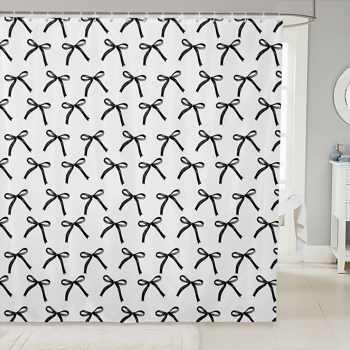 72 Cartoon Bowknot Shower Curtains Set 12 Hooks