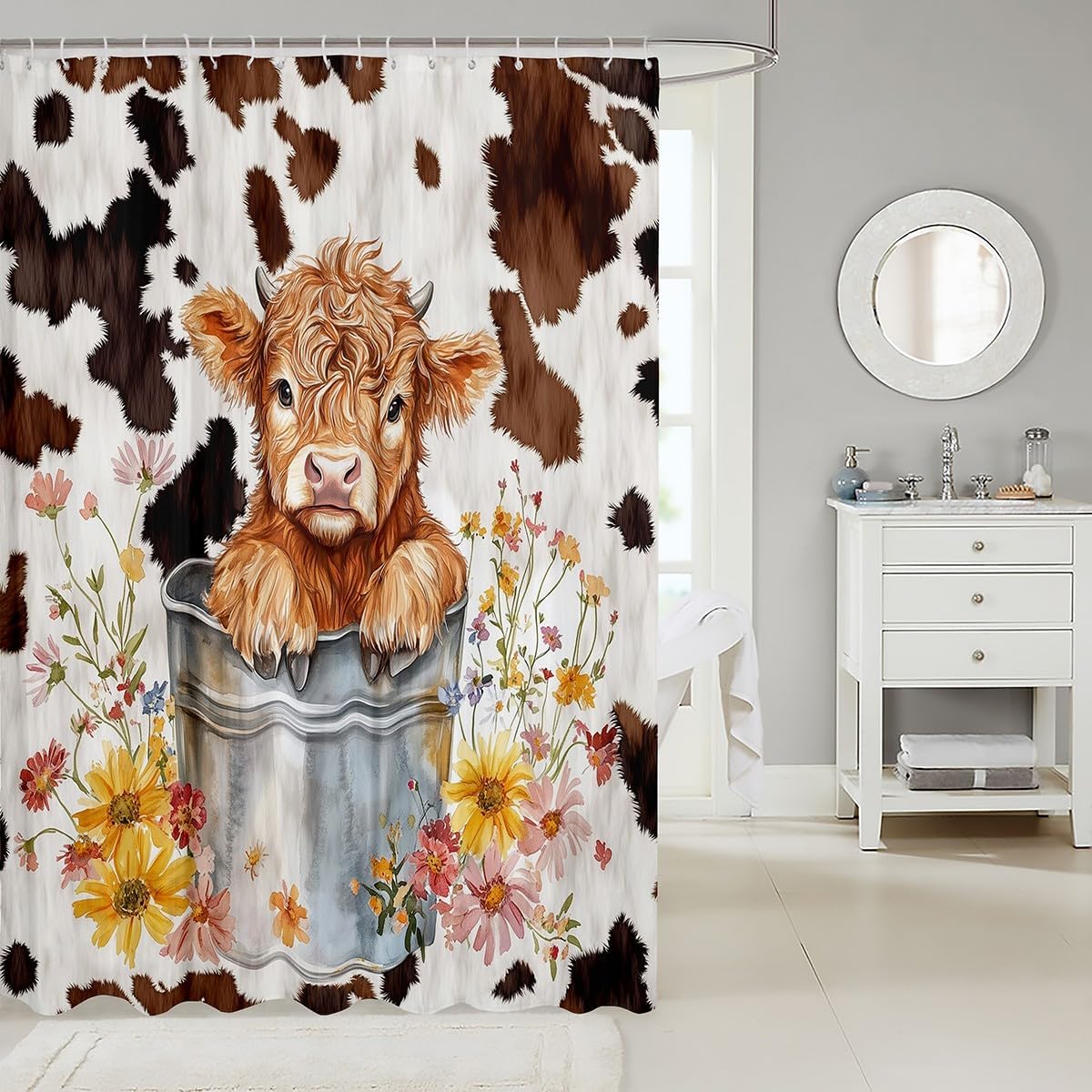 jejeloiu Cute Highland Cow Shower Curtain Set