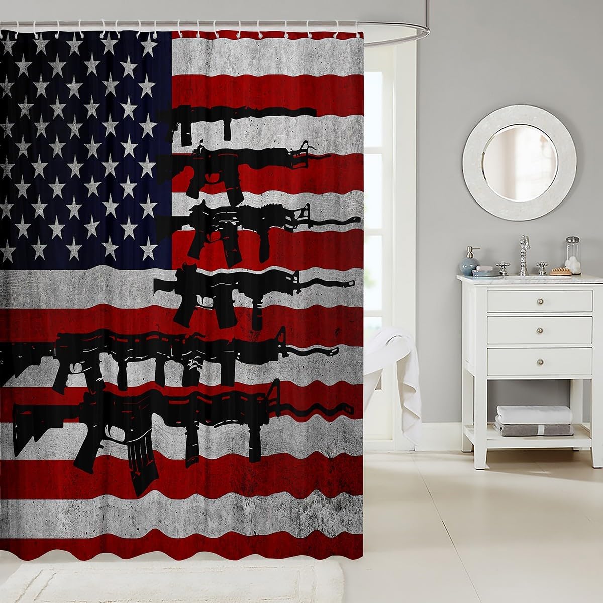 Hot American Flag Bath Curtain 84L x 72W - 72x72 Set