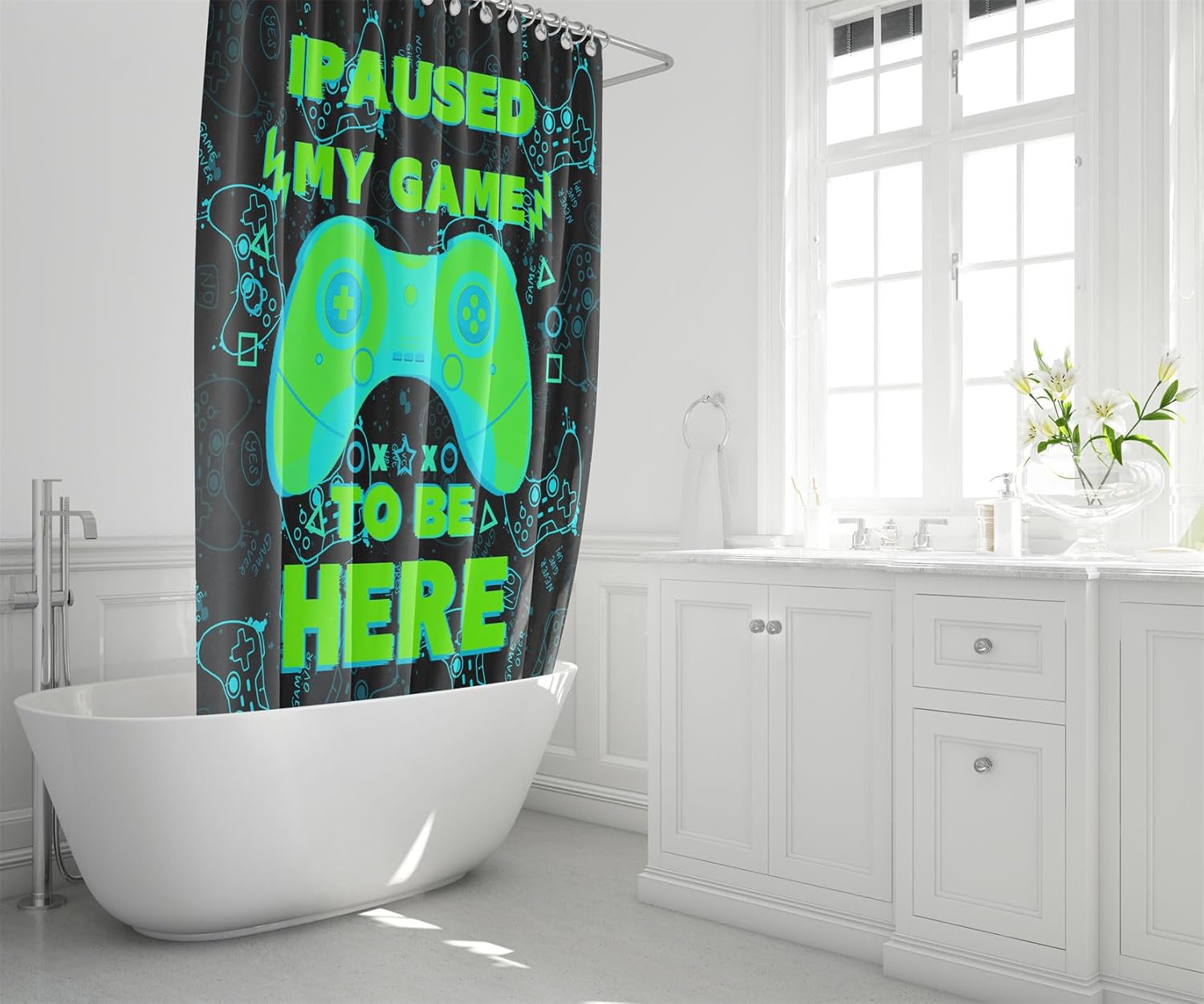 Gamer Shower Curtain Set with Rugs for Boys