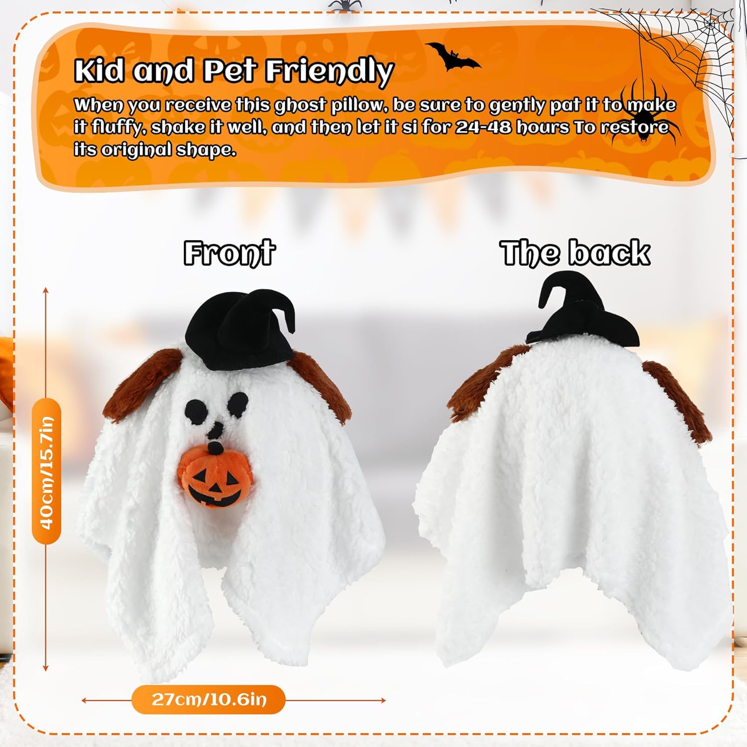 Halloween Plush Toy Spooky Ghost with Pumpkin Pillow