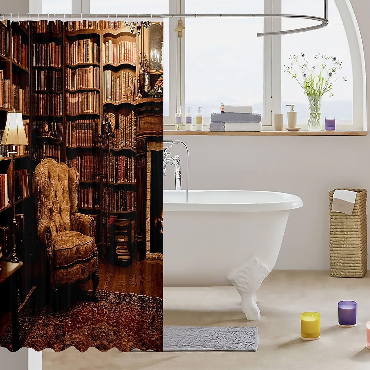 Vintage Bookshelf Shower Curtain