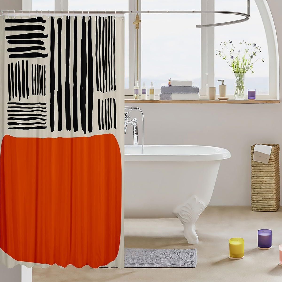 Feelyou 72x78 Orange Beige Abstract Shower Curtain