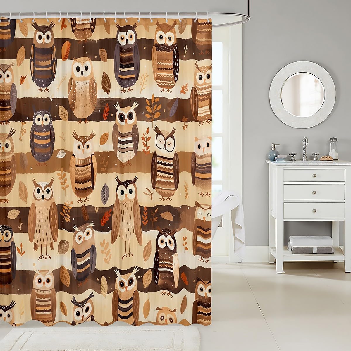 Feelyou Owl 72x72 Shower Curtain Set