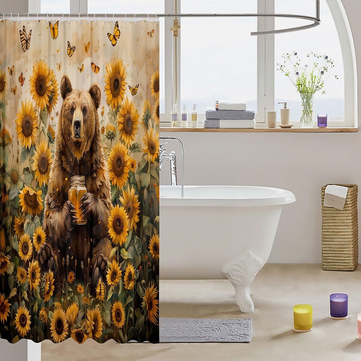 Feelyou Bear Shower Curtain for Kids 72x72 Sunflower