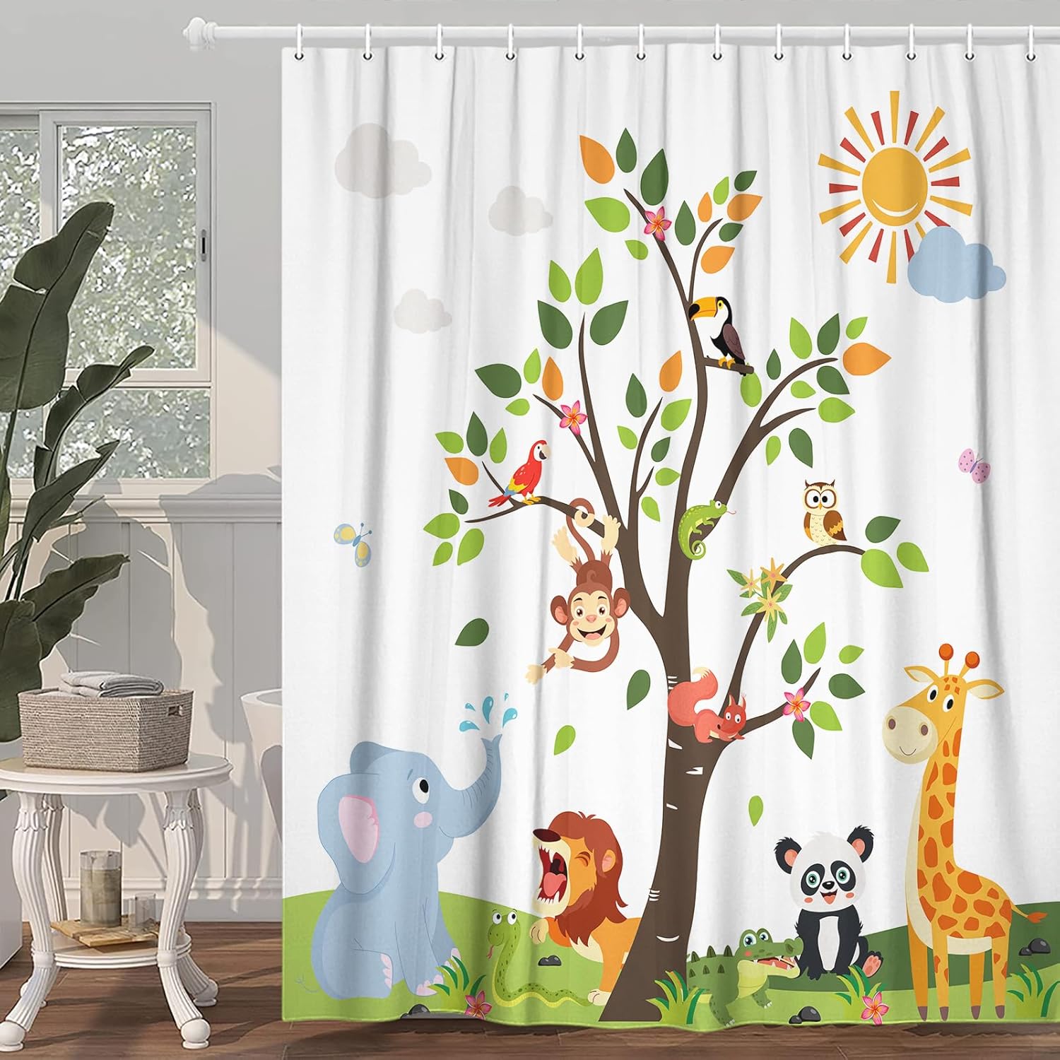Cute Cartoon Animals Shower Curtain for Kids 70x70in