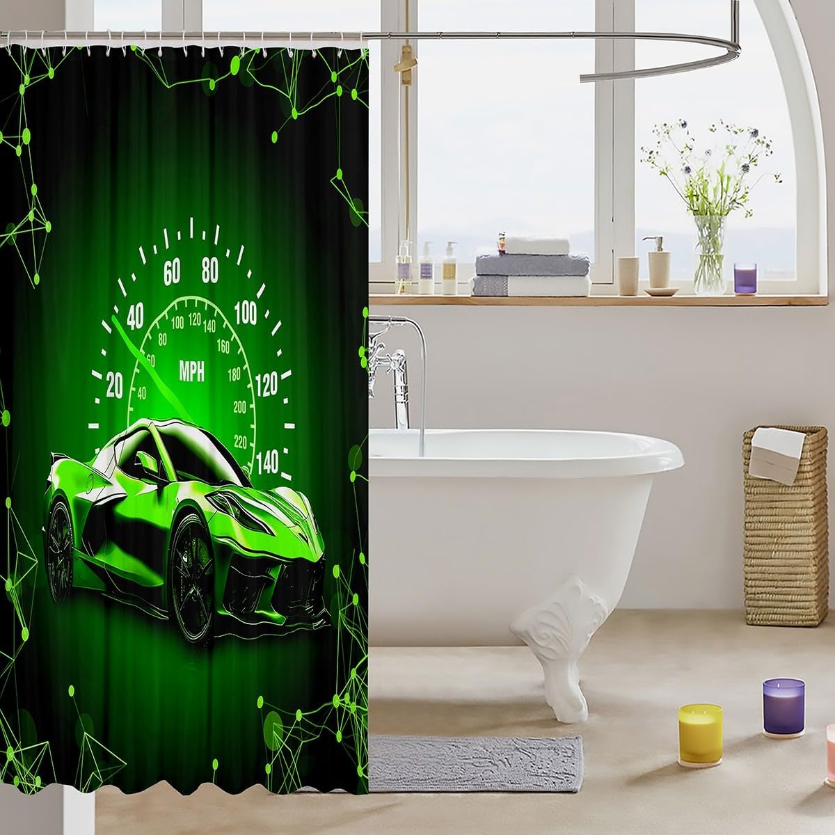 Feelyou Kids Race Car Bathroom Shower Curtain Set Speed Sports Car Design
