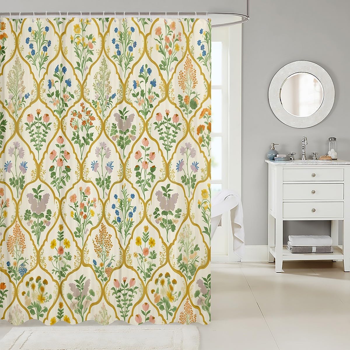 Manfei Rustic Flowers Shower Curtain with Hooks