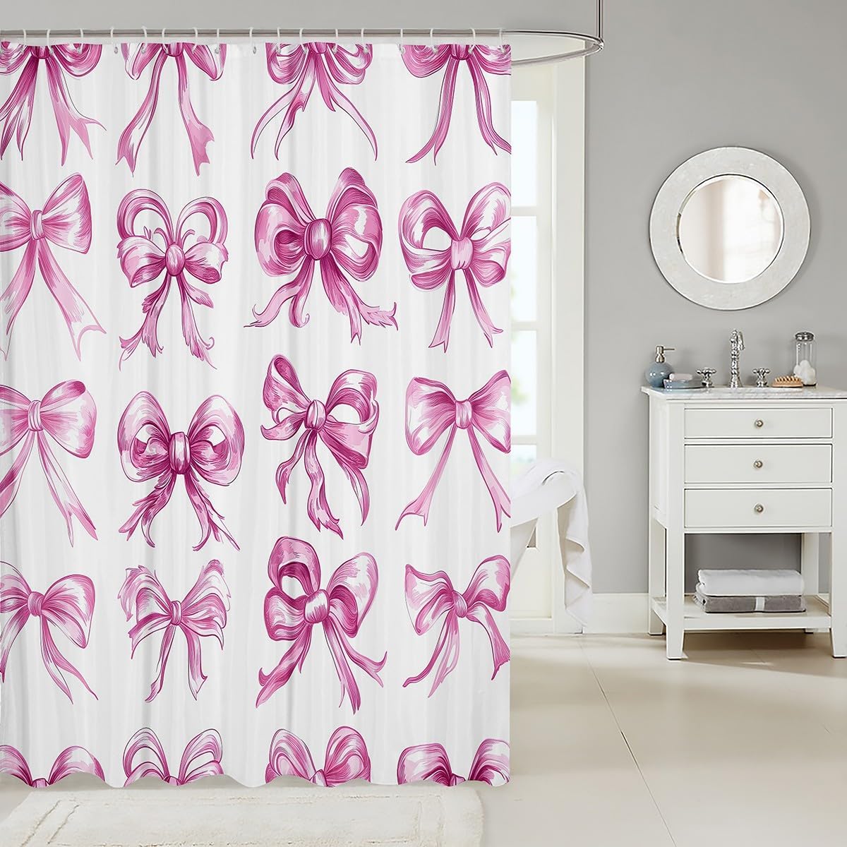 zejjeloiu Pink Bowknot Shower Curtain