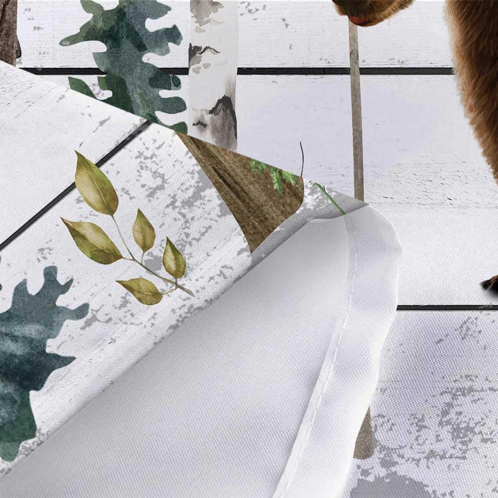 JAWO Funny Cat Bear Shower Curtain Birch Forest