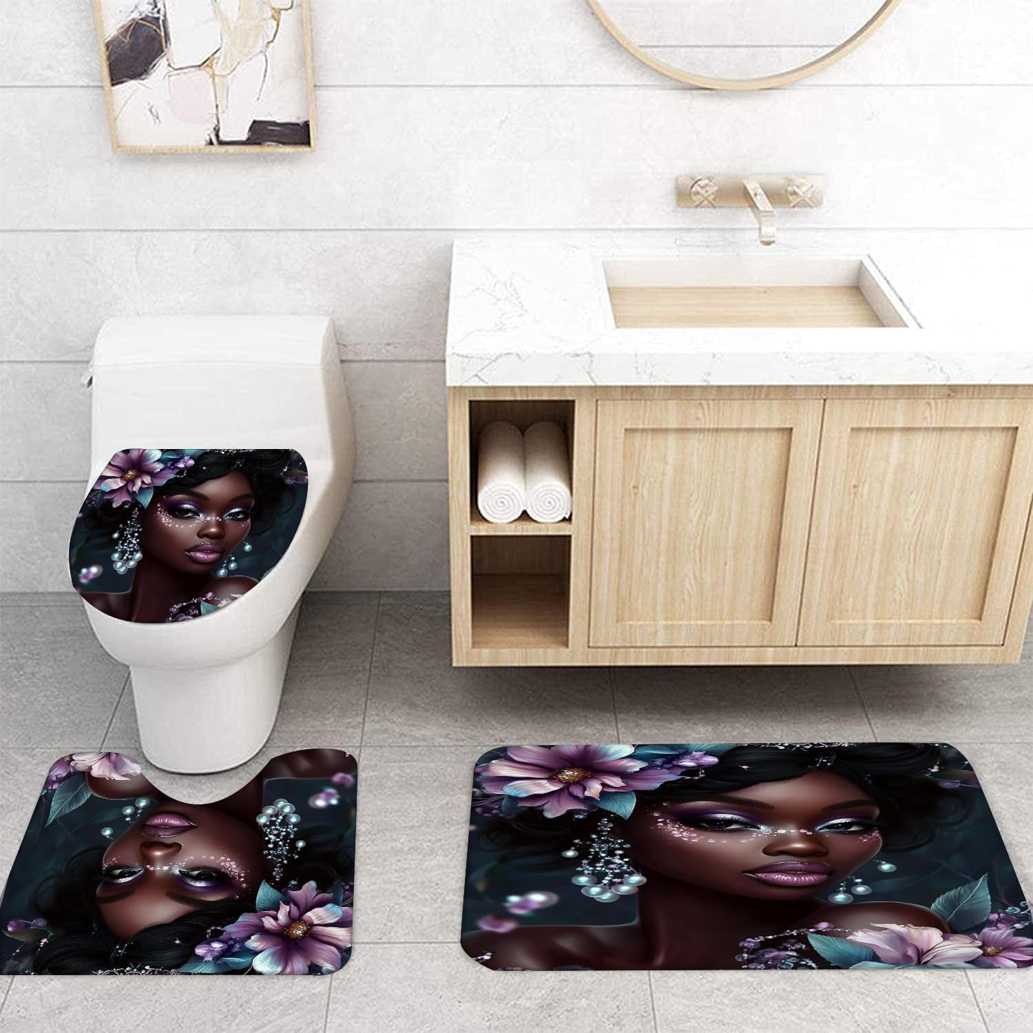 NEWSUYAA Black Girl Shower Curtain Set 4 Sets