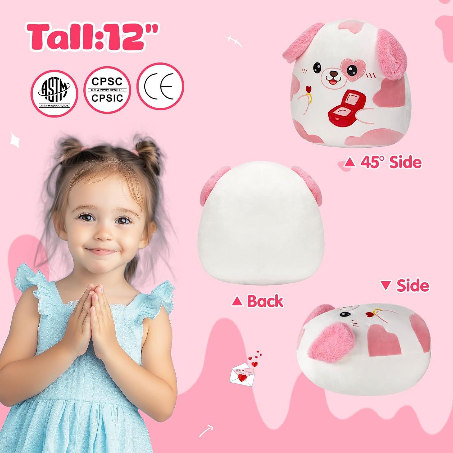 CUTE 12 HEART SHAPED PUPPING STUFFED ANIMALS for Valentines Gift