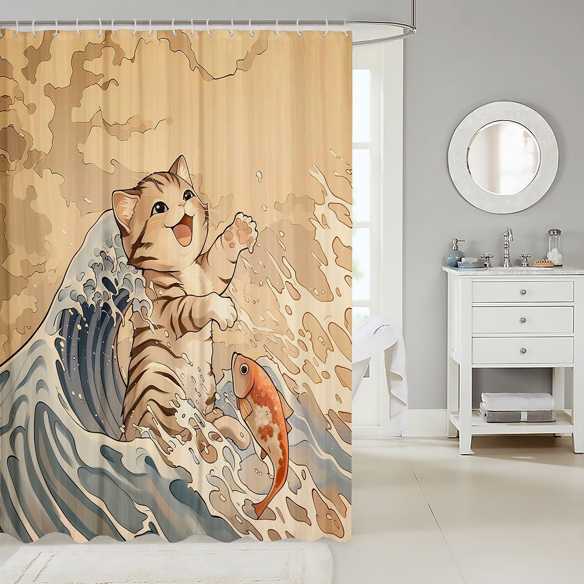 Perfect for Kids Kawaii Cat Bath Curtain 72x84 Waterproof
