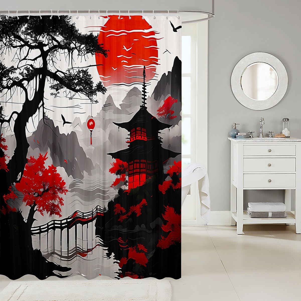 Jejeloiu Kids Japanese Shower Curtain Set 72x84