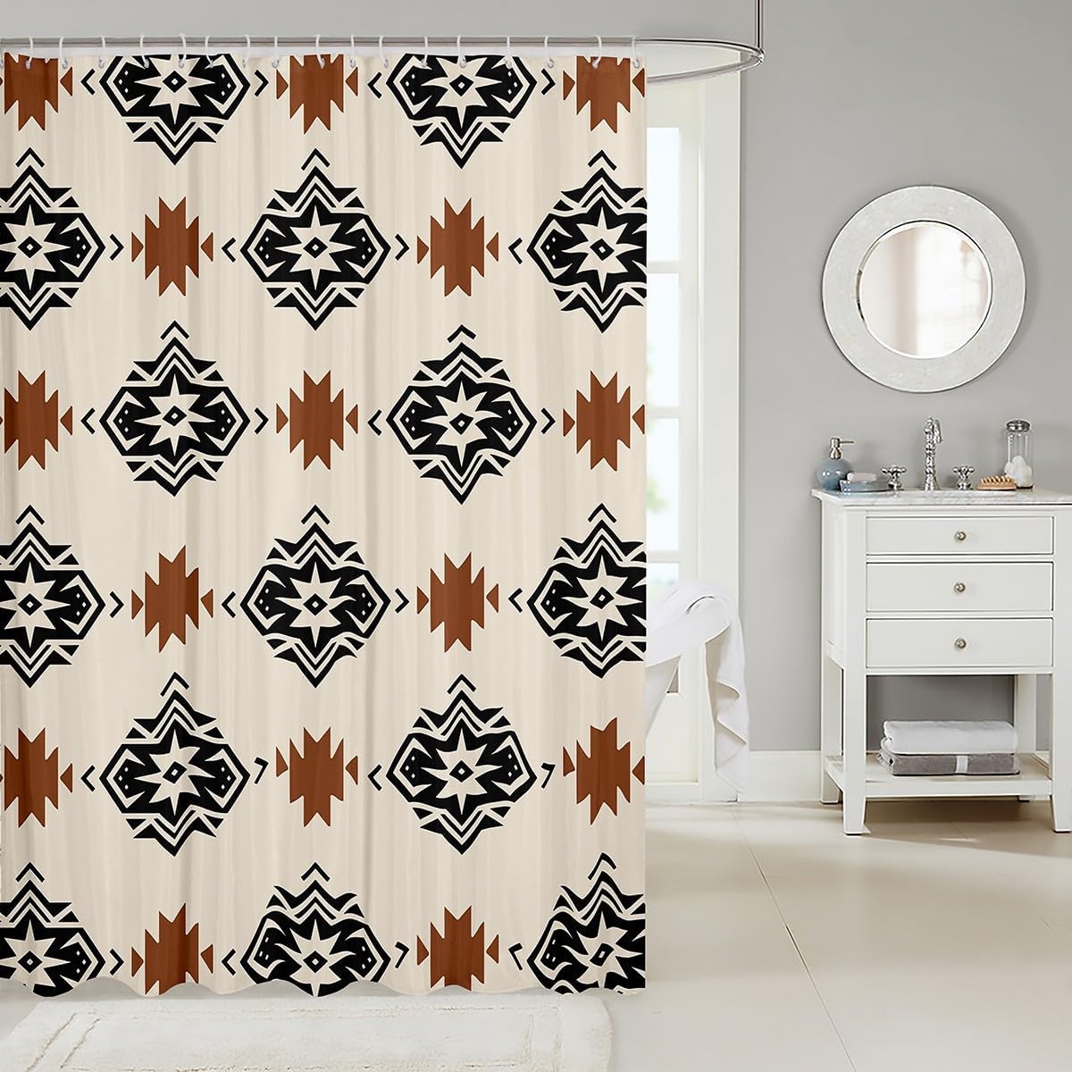 7jeloiu Striped Boho Bath Curtain 72x84 Southwestern Geometric Design