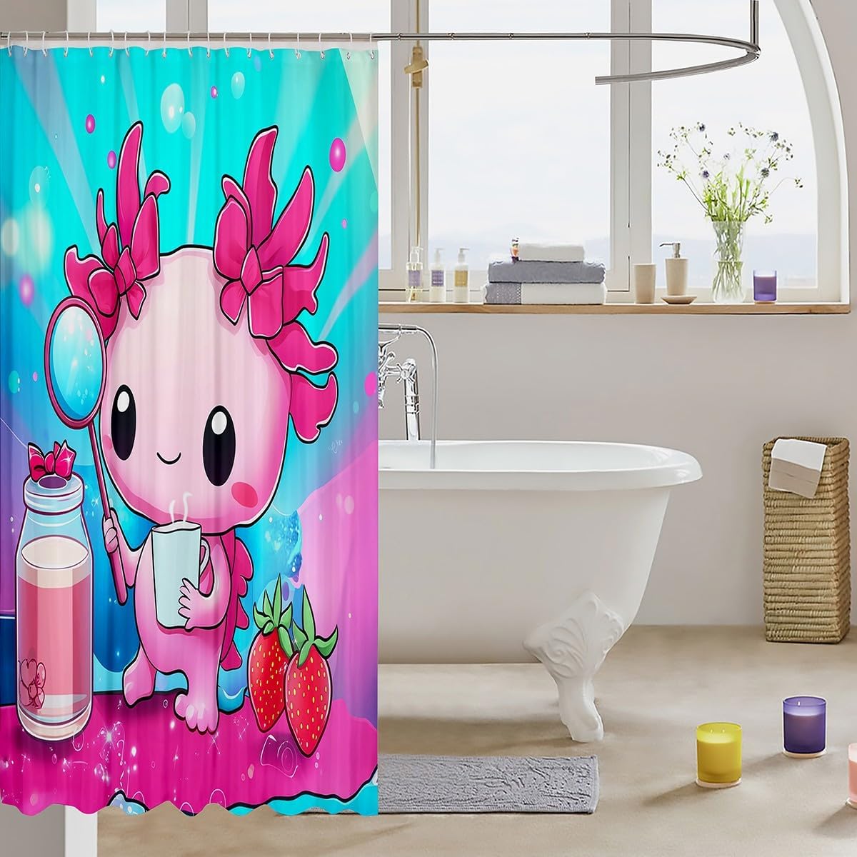 Elegant Pink Salamander Shower Curtain for Kids 72x84
