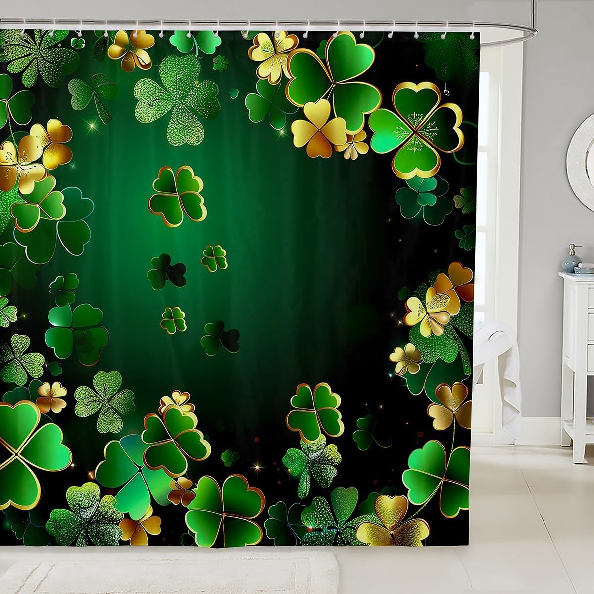 Manfei Kids Green Clover Shower Curtains