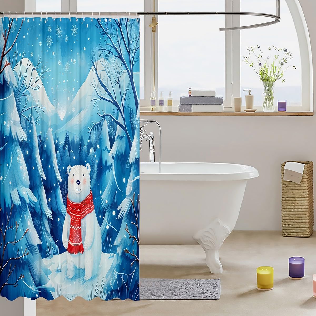Manfei Cartoon Polar Bear Kids Bath Curtains 72 x 72
