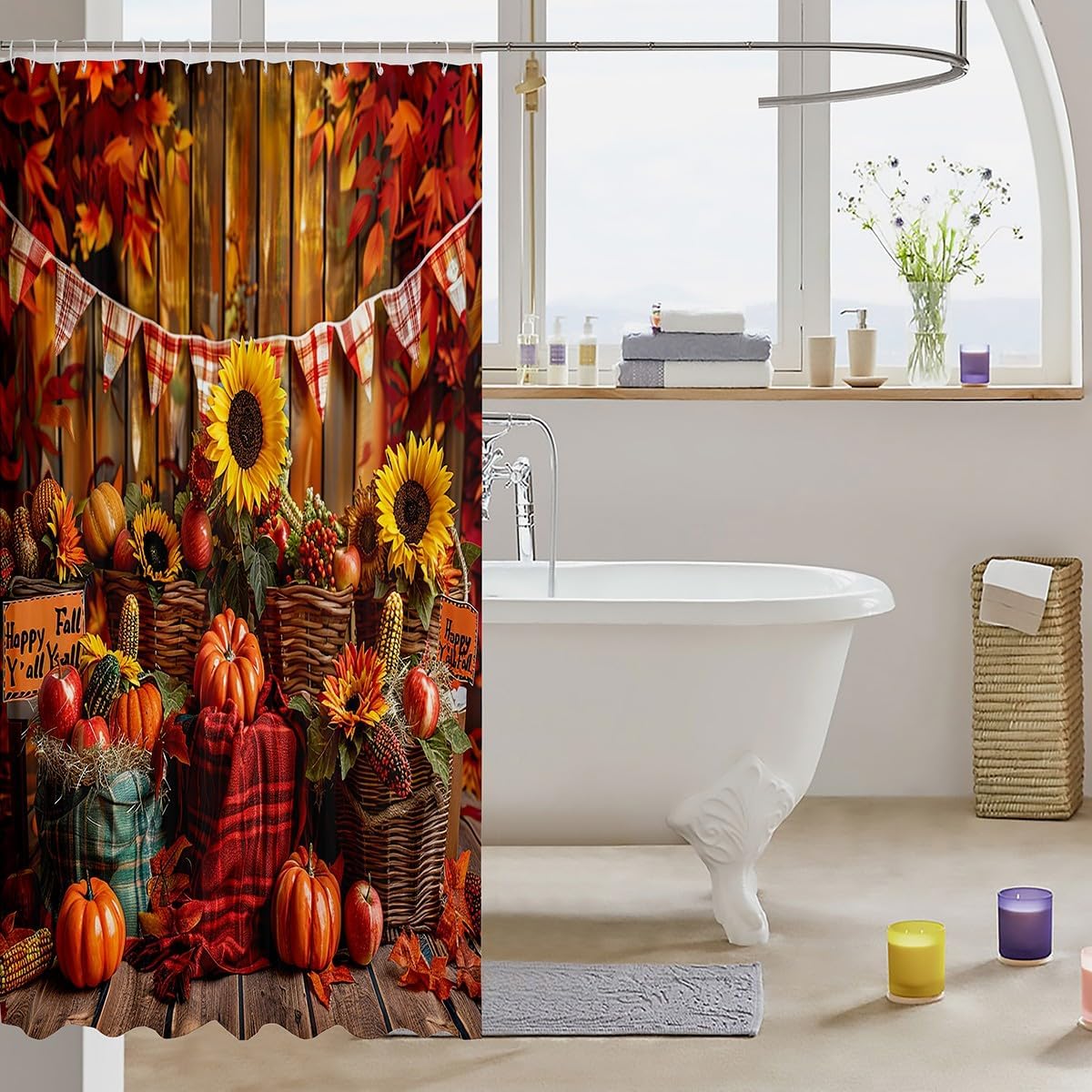 Feelyou Kids Pumpkin Shower Curtain Set Fall Harvest