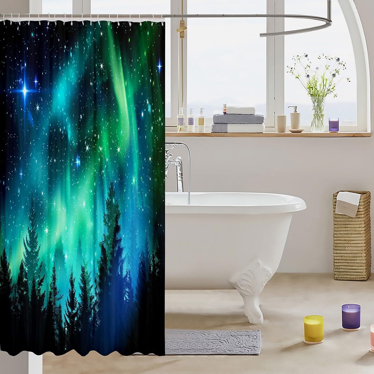 Feelyou Aurora Bath Curtain Polar Lights Kids Fun Bath Shower Curtain