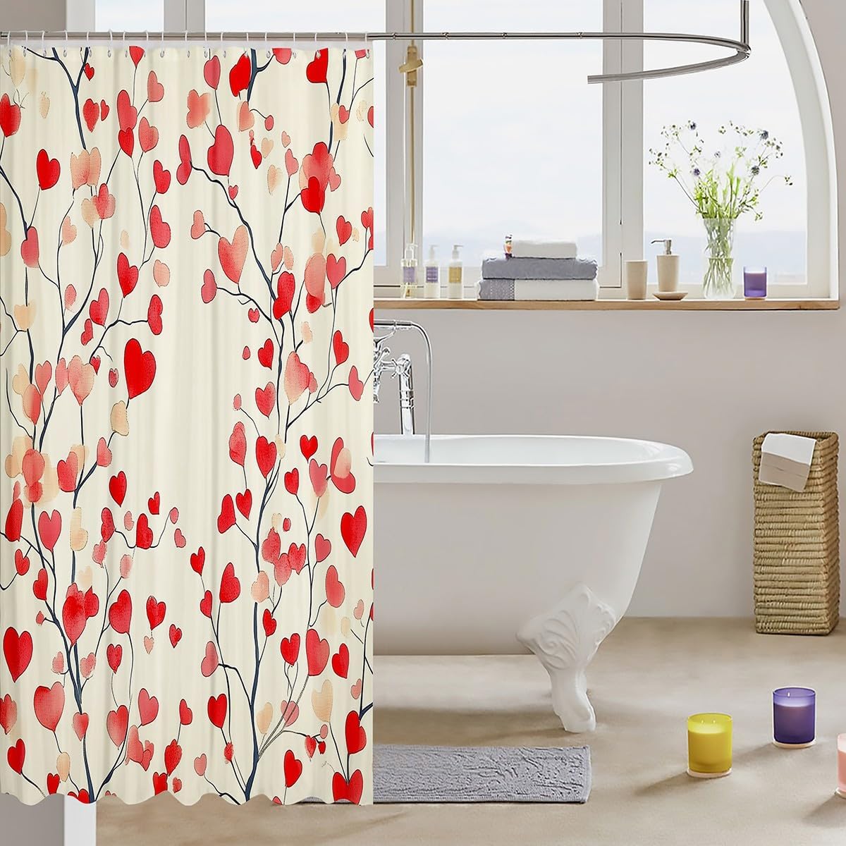 Jejeloiu Valentines Day Bath Curtain 72x72 Kids crawled valentines theme