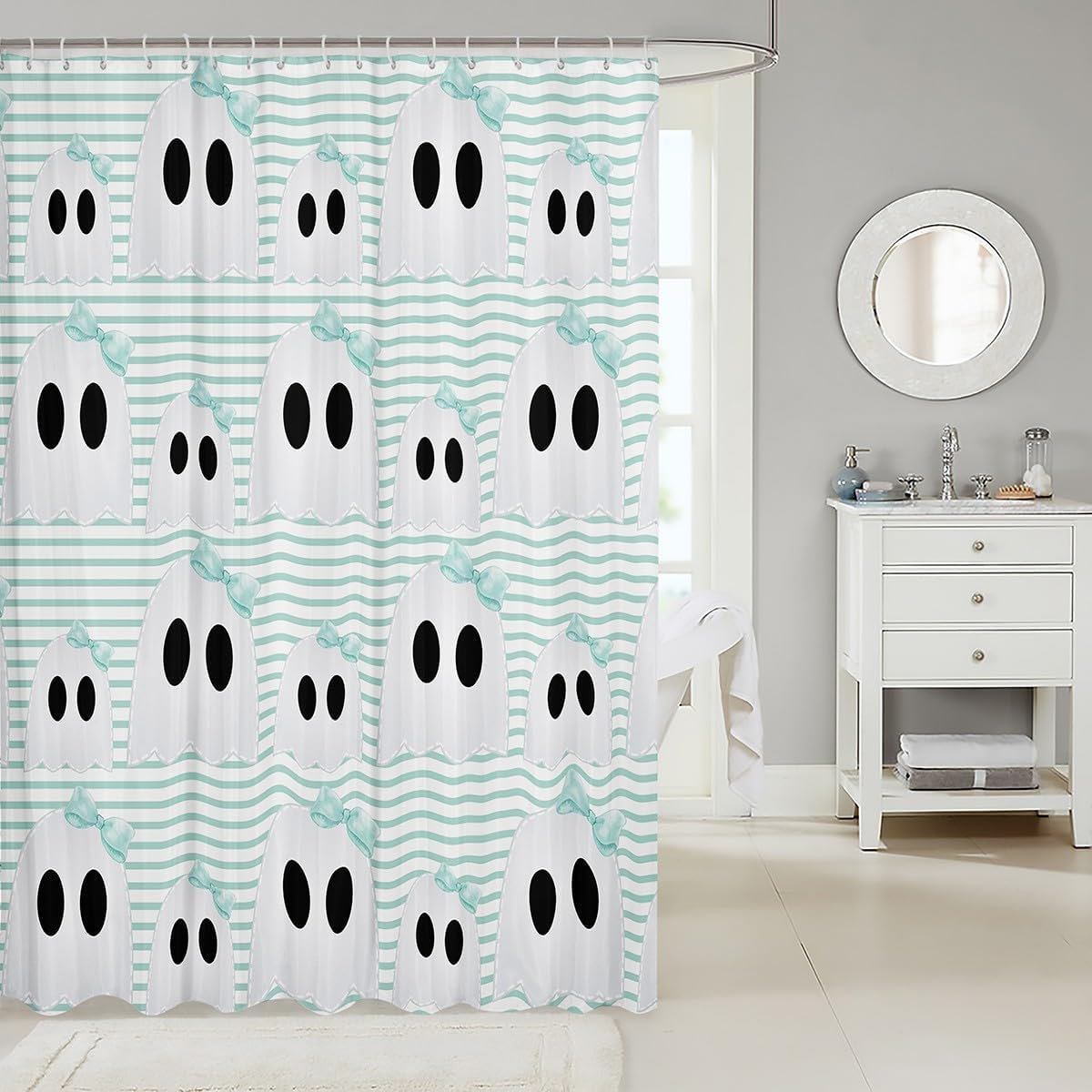 Manfei Happy Halloween Waterproof Shower Curtain 72W x 84H 12 Hook Set
