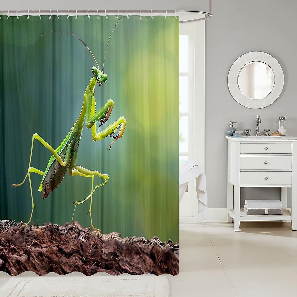 12 Hooks Waterproof Bathroom Curtain with 3D Print
