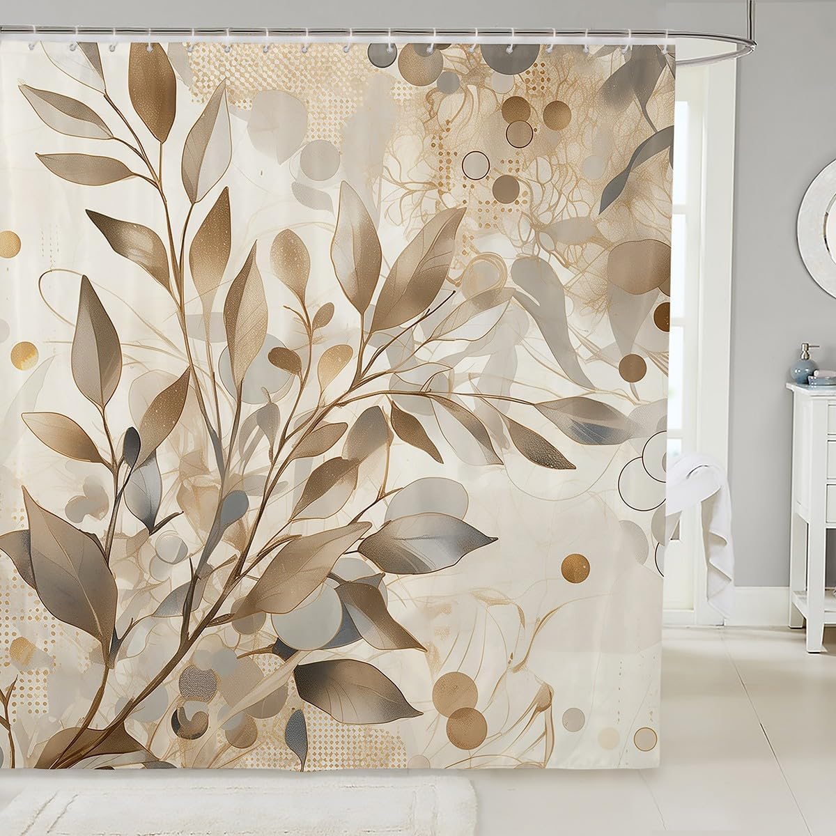 Feelyou Groovy Leaves 72x78 Brown Flower Bathroom Shower Curtain Durable Water Repellent