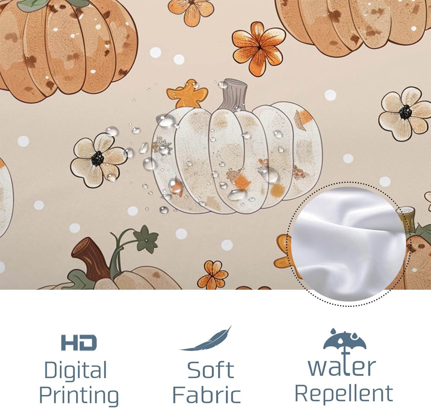 GDHBLING Fall Dot Pumpkin Shower Curtain with Rust-Proof Metal Rings