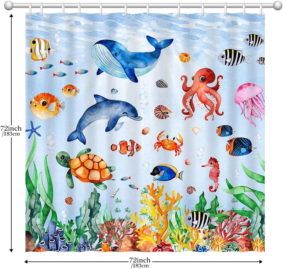 Under The Sea tropical fish shower curtain for kids