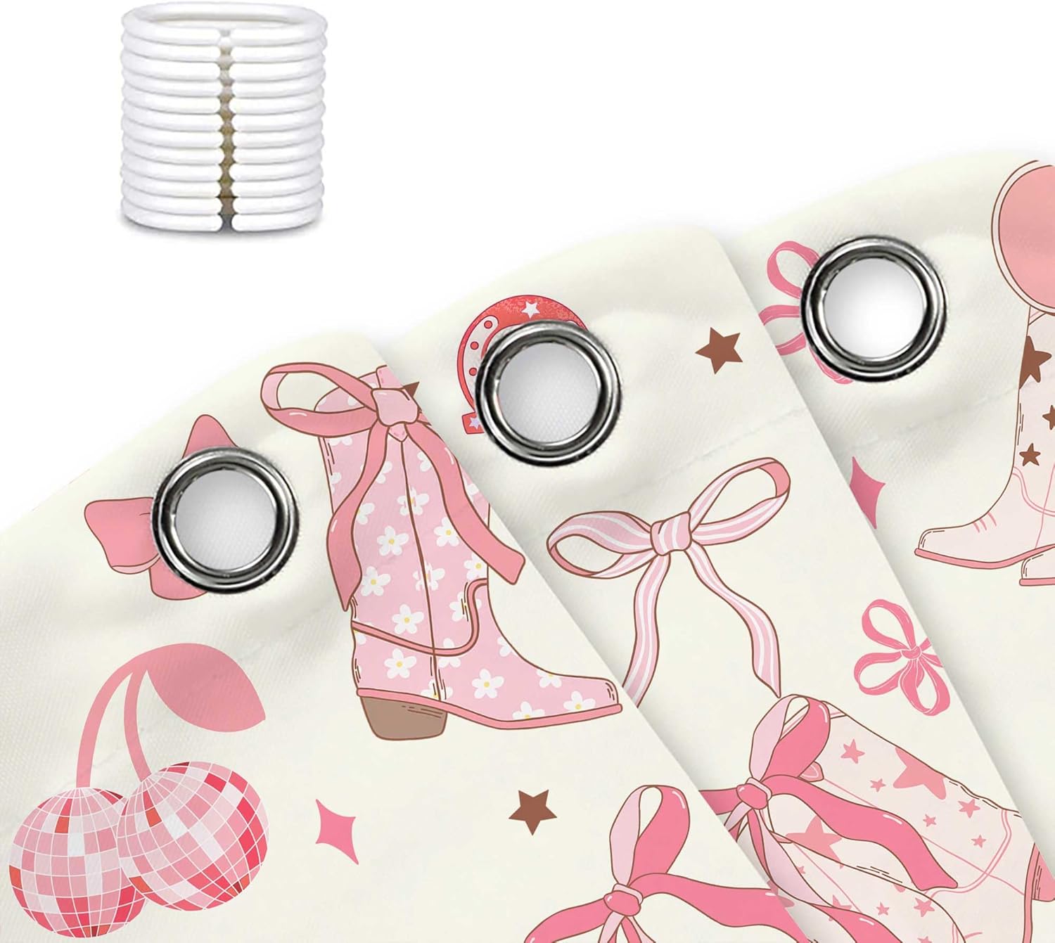 DYNH Pink Bow Western Shower Curtain Set