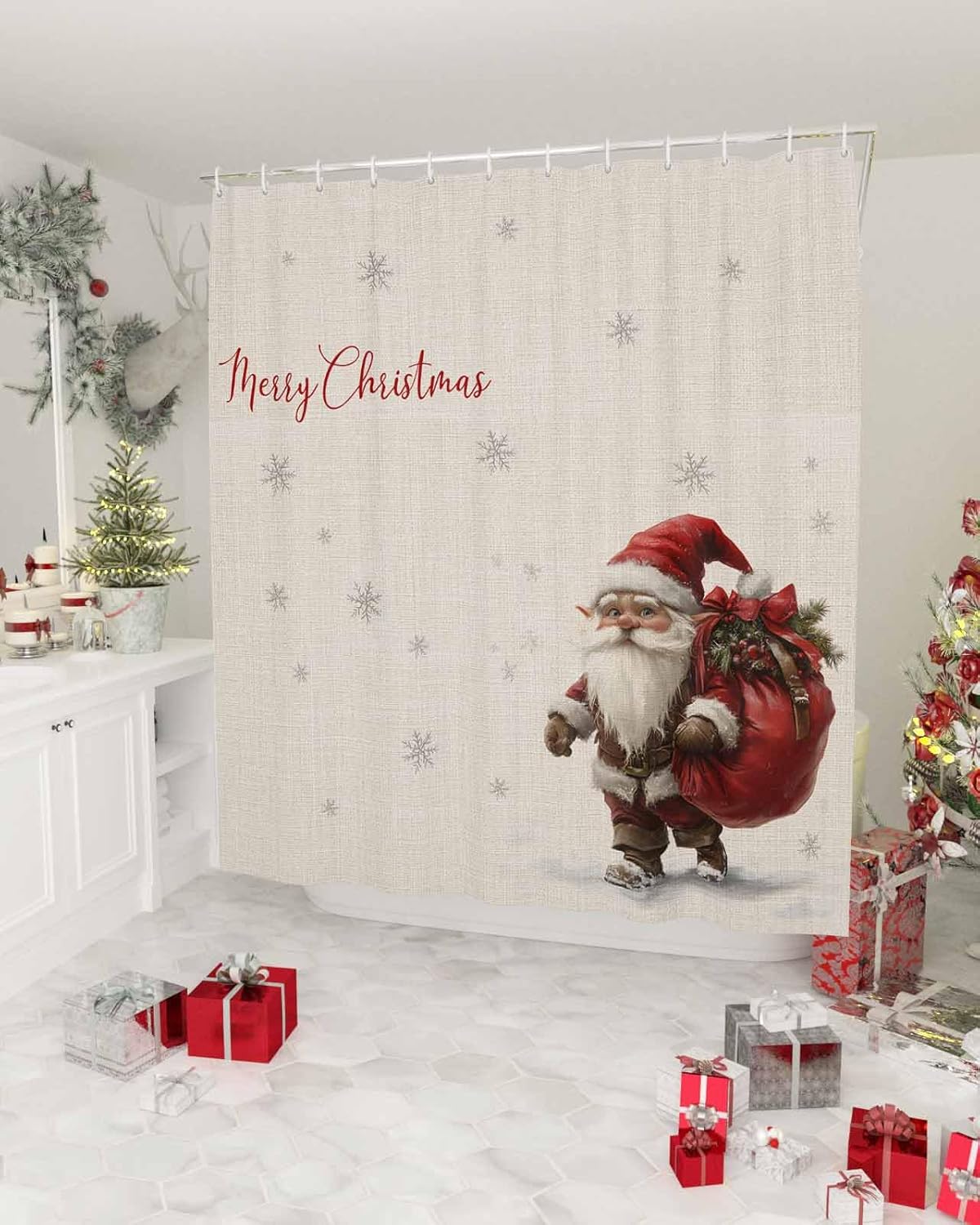Anzona Waterproof Christmas Gnomes Shower Curtains