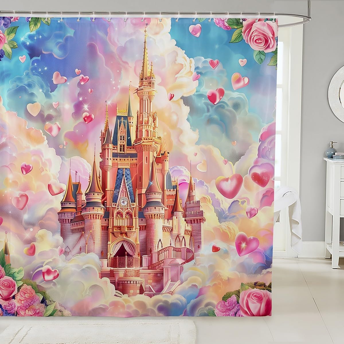Manfei Cartoon Castle Girly Shower Curtain Set