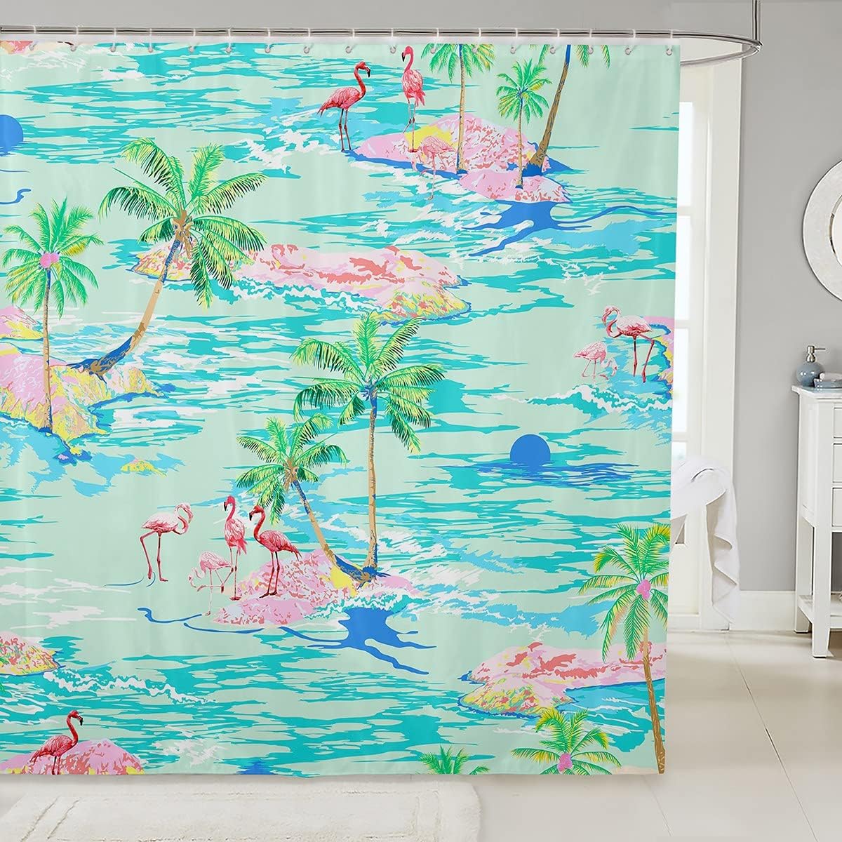 Manfei Pink Flamingo Kids Bathroom Curtain Set