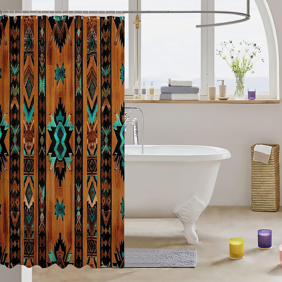 Feelyou Brown Southwestern Geometric Shower Curtain Set