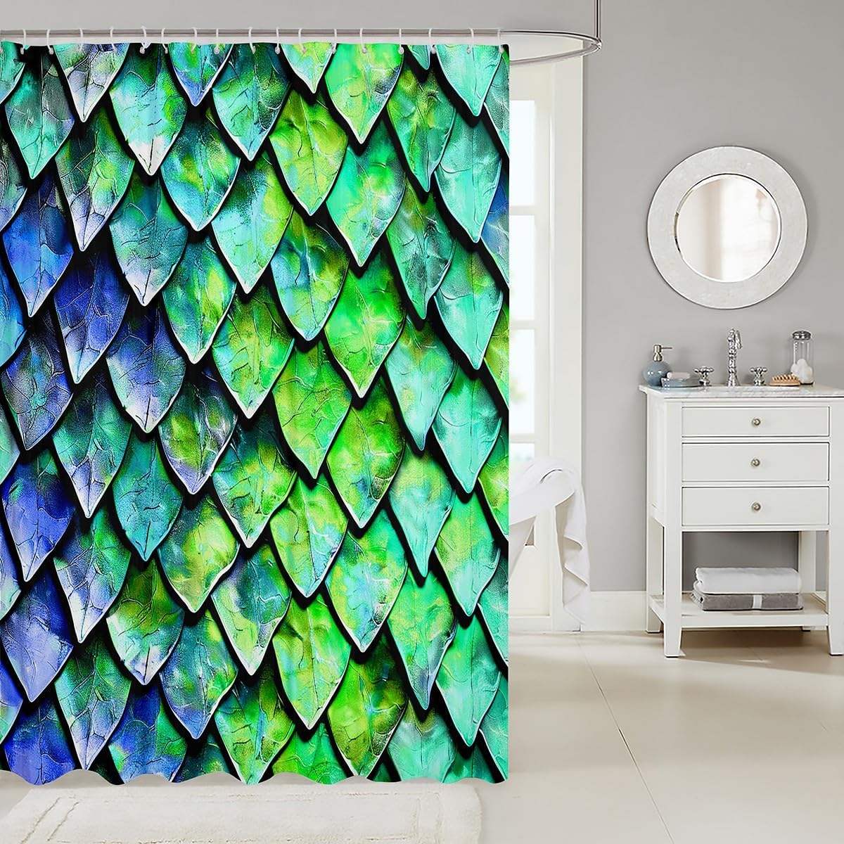 Feelyou Dragon Scale Bath Curtain Set 72x72 Wild Animal Skin Glitter Psychedelic
