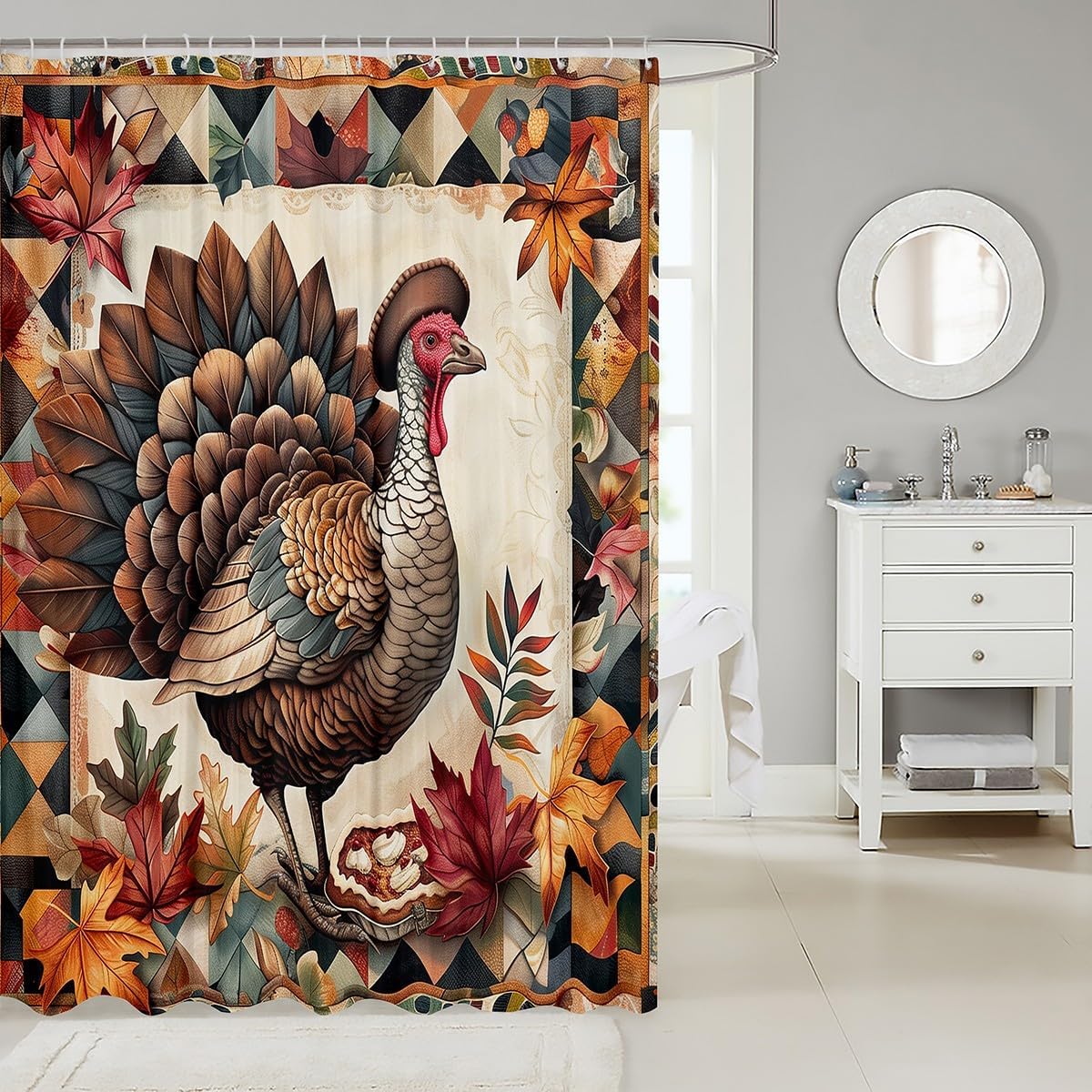 Feelyou Turkey Shower Curtain 72x72 Happy Fall Yall Bathroom Curtain Set Fun Functional