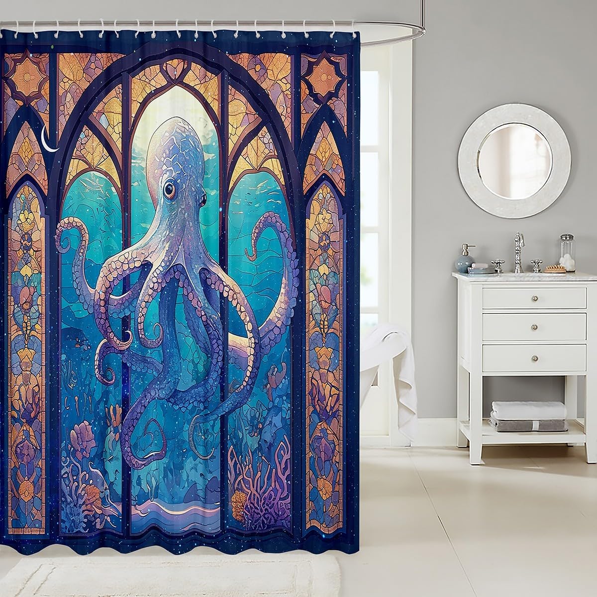 Feelyou Octopus Bath Curtain Waterproof Stylish for Kids and Adults