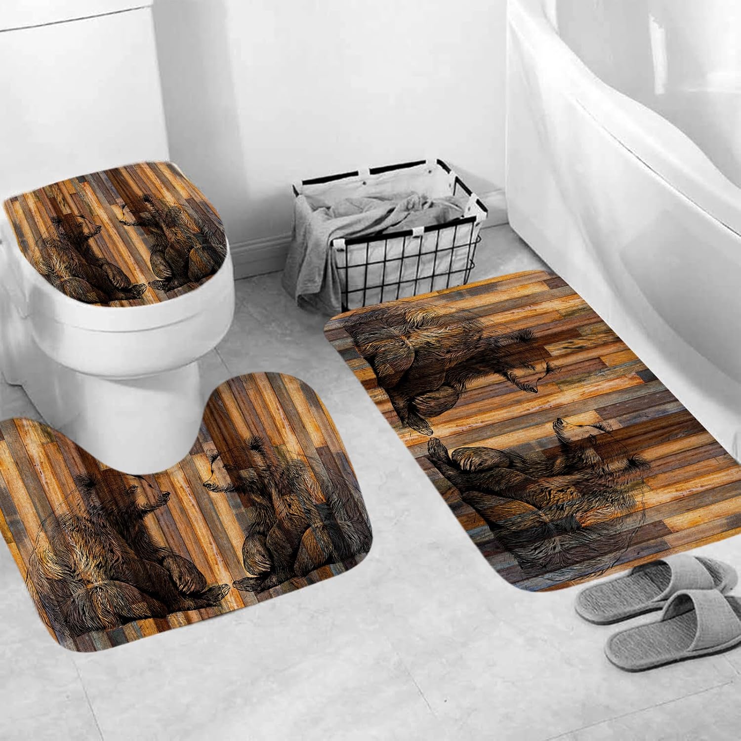 72x72 inch Boys Bear Bathroom Set with Rugs Mat More