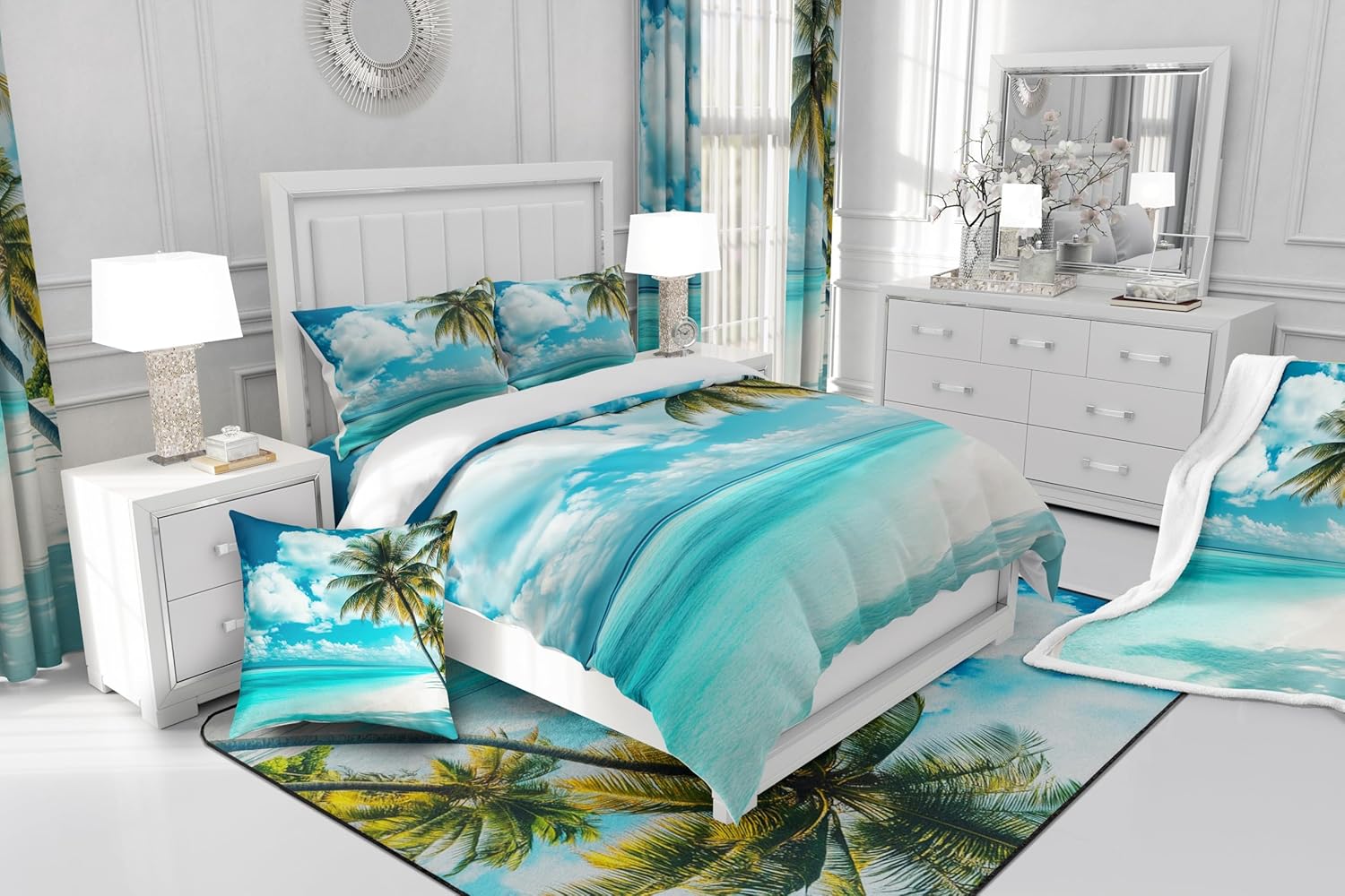 7jeloiu Kids Blue Ocean Bath Curtain 72x78 - Hawaiian Summer Gift for Kids