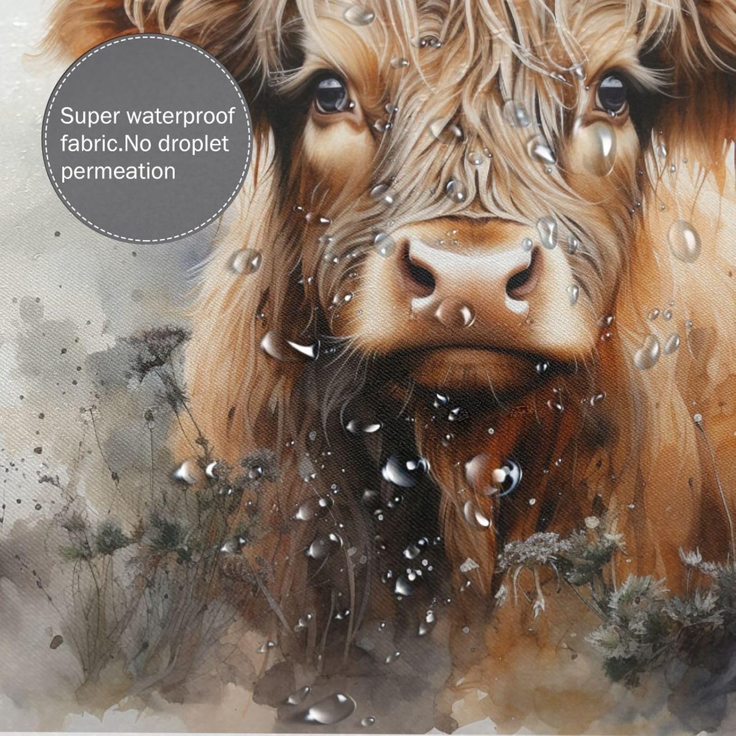 Highland Cow 72x72 Washable Boho Shower Curtain Set