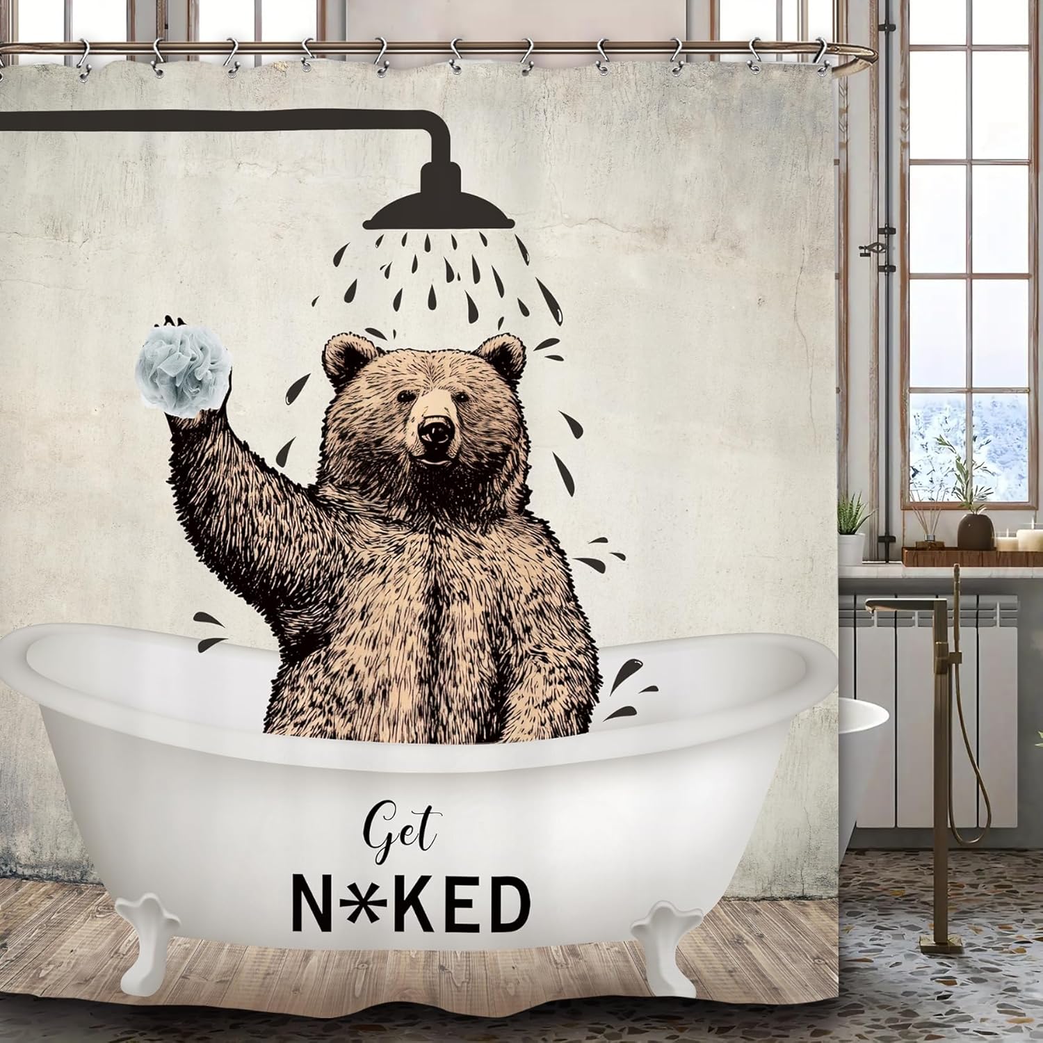 Yookeb Bear Bathroom curtain Rustic design for kids