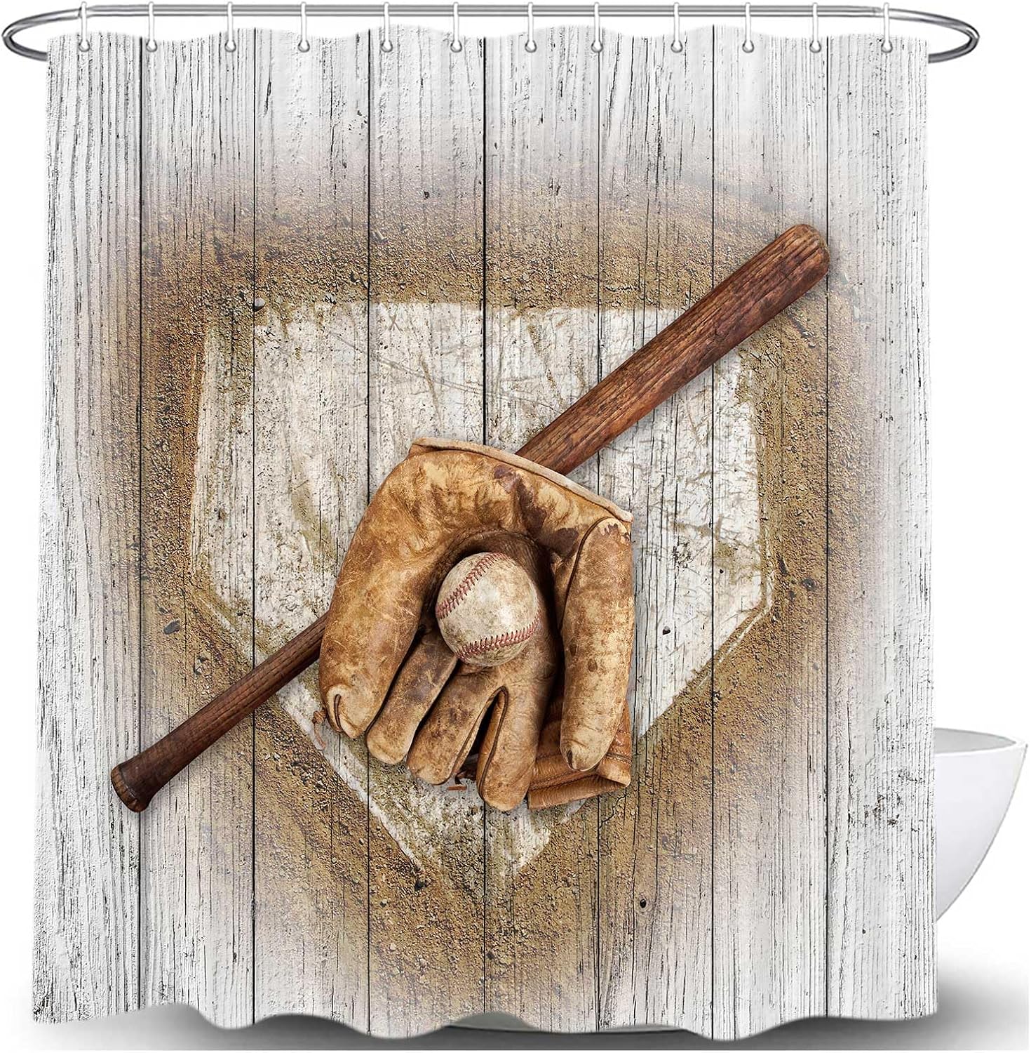 JAWO Baseball Shower Curtain Set with 12 Hooks