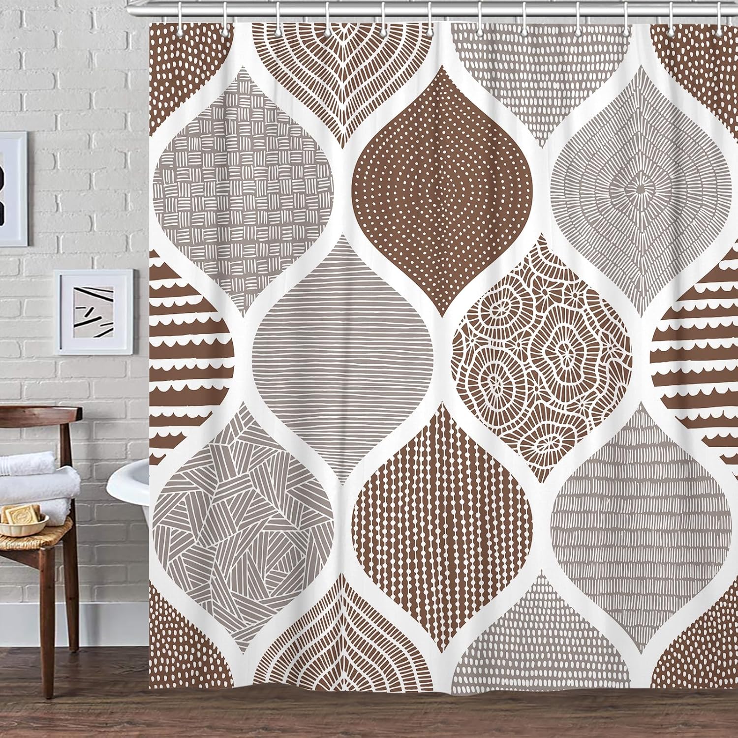 JAWO Retro Bohemian Shower Curtain Set - Tan Grey 72X75 Inch