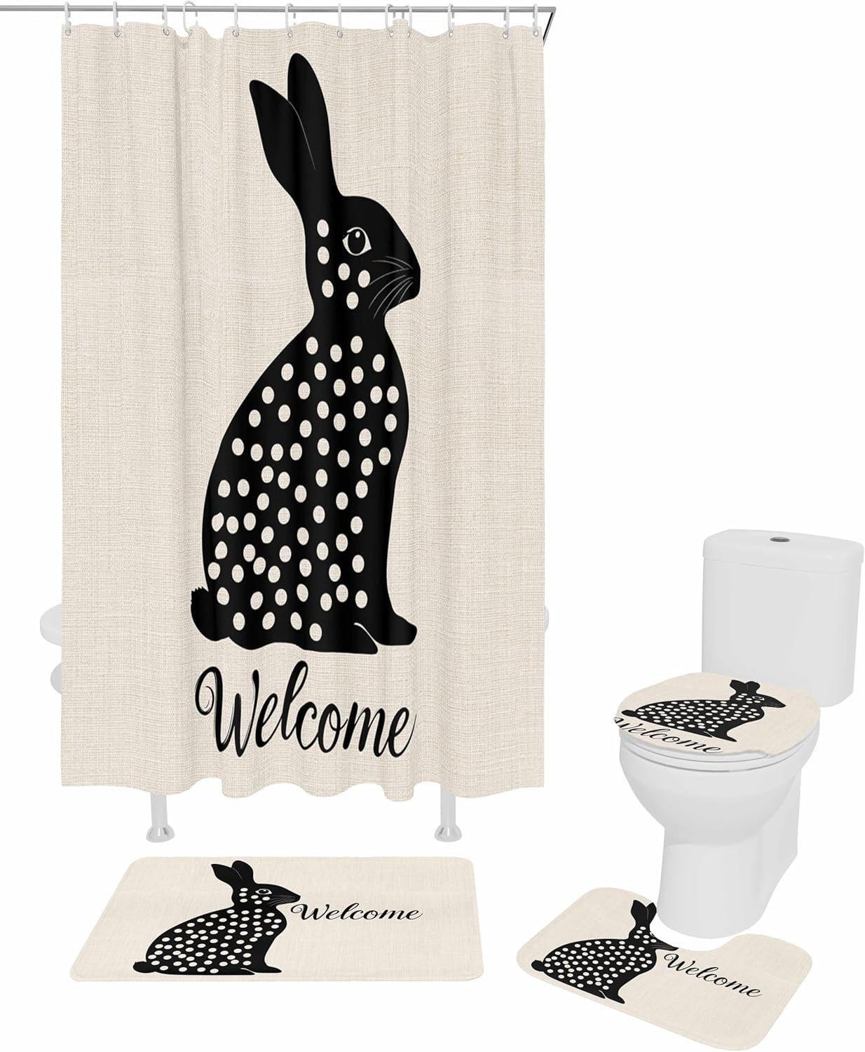 Easter Bunny Bathroom Set for Home Soft Waterproof Machine Washable Durable Cozy