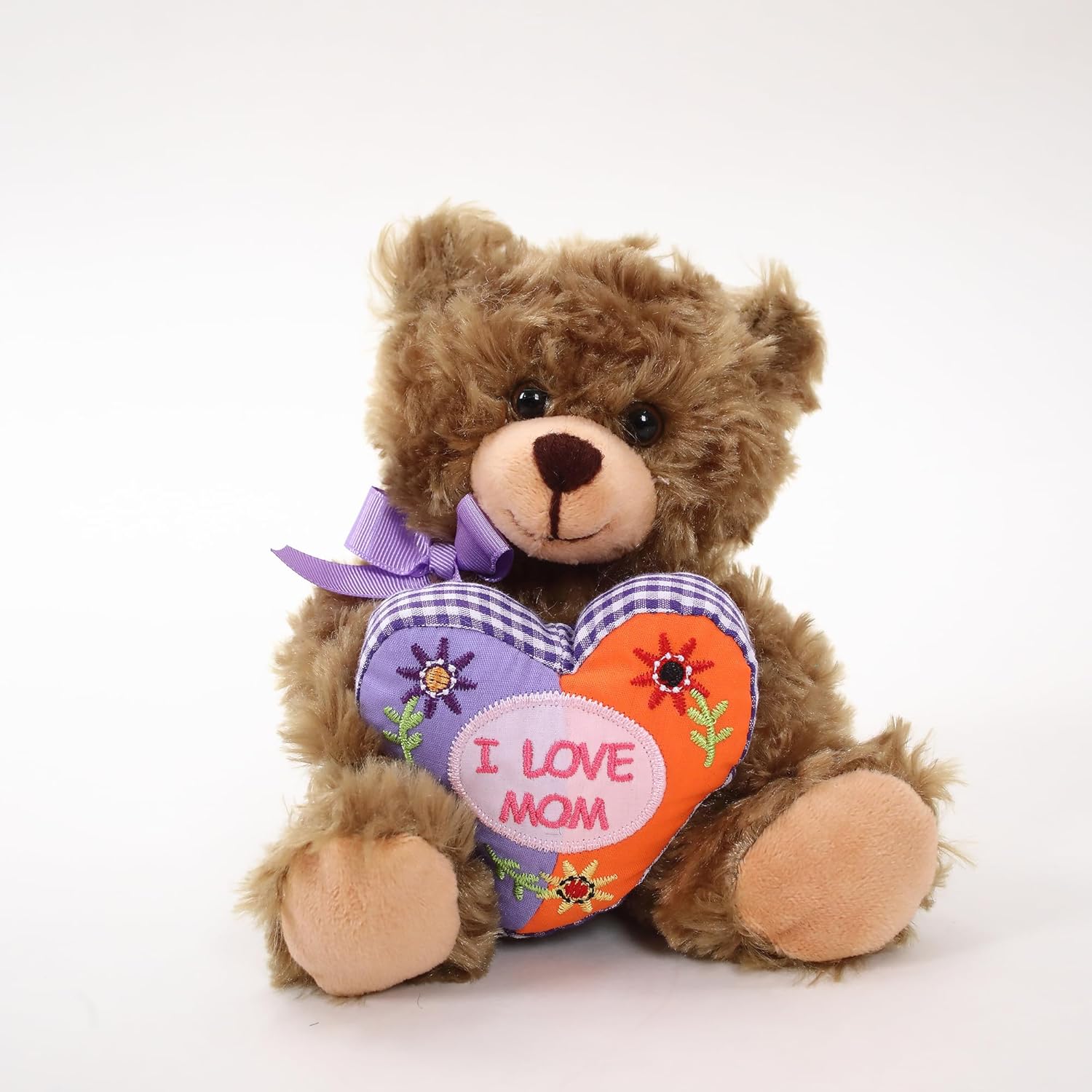 Plushland Stuffed Mocha Bear with Mom Heart - 9 Inches Plush Toy