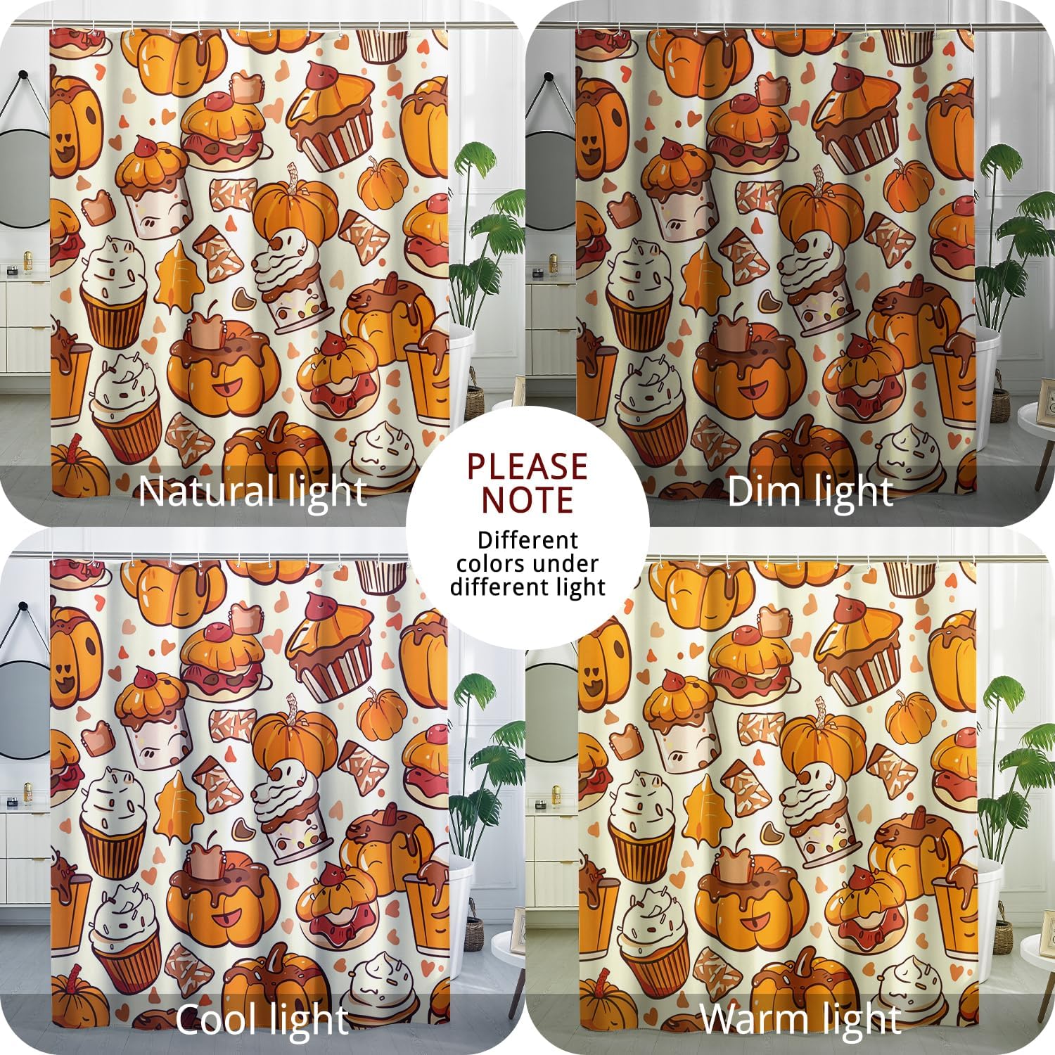 Cream Fall Food Shower Curtain Set Autumn Retro Cake shower curtain 72x72 inches