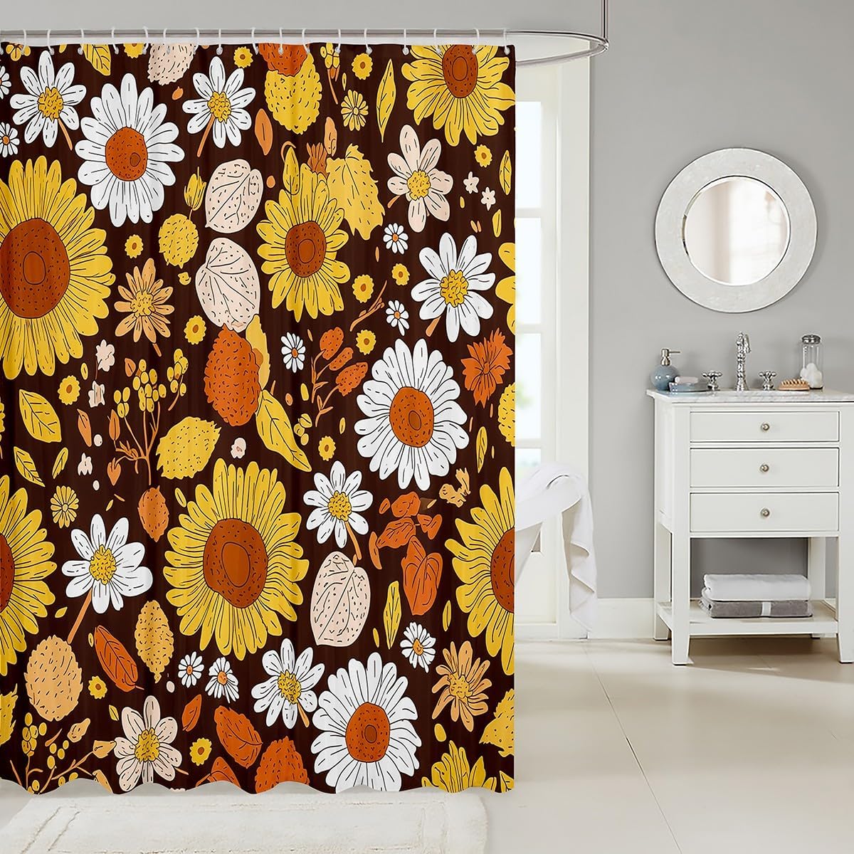 Feelyou Sunflower Bathroom Shower Curtain Set - 72 x 72 Floral Design